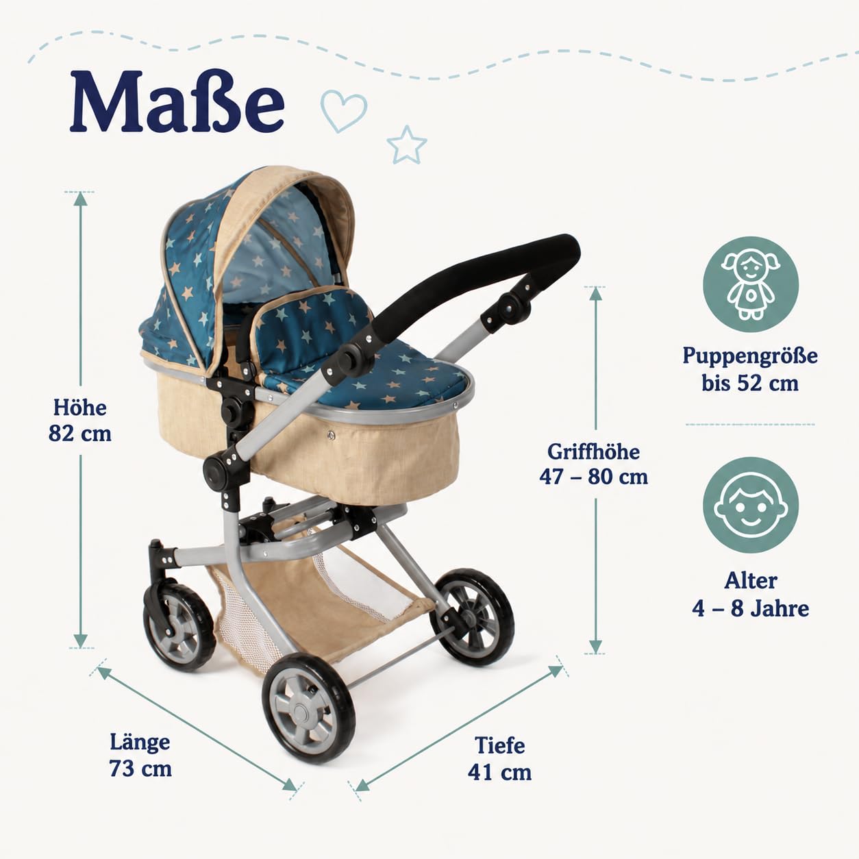 Bayer Chic 2000 Cochecito Muñecas 2en1 Mika | Manillar Regulable 47-80 cm | Cochecito de muñecas premium 2en1 convertible con manillar ergonómico y ruedas giratorias. Robusto y de larga vida útil.