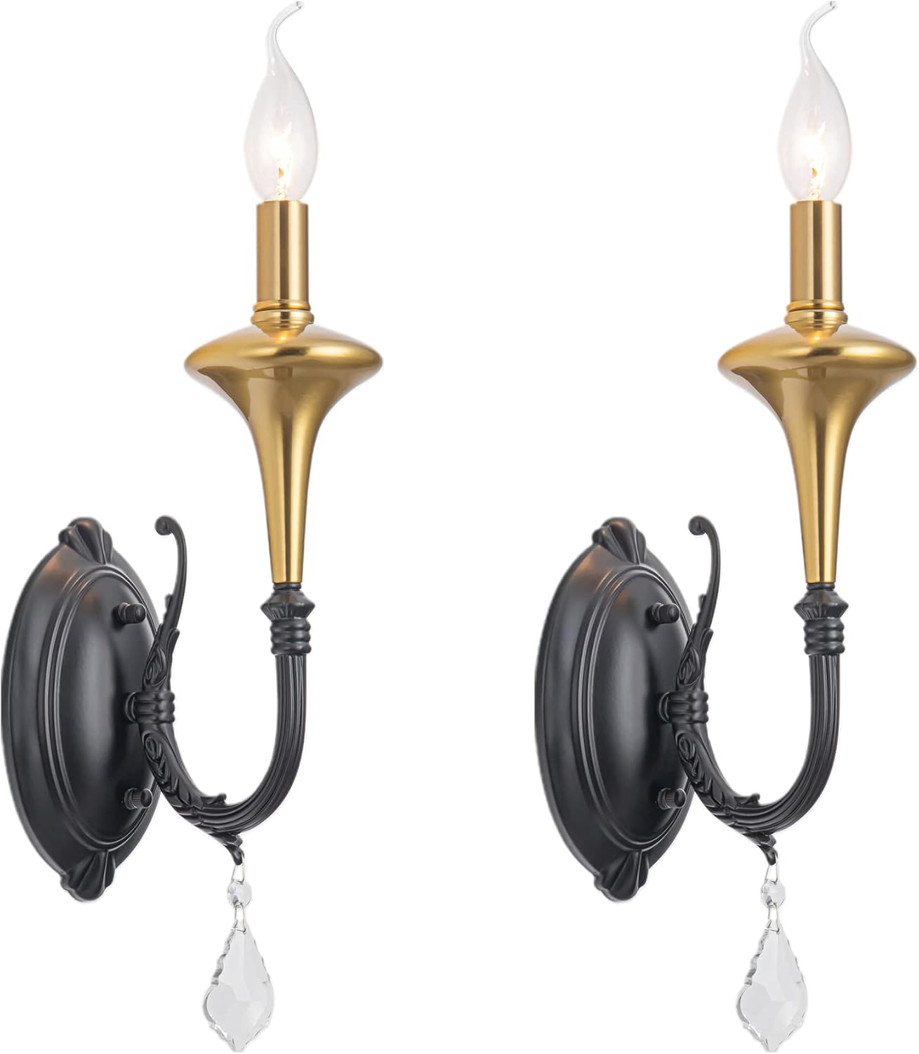 Modern 2PK Black & Brass with Crystal Wall Sconce Light Modern Candle Sconce Wall