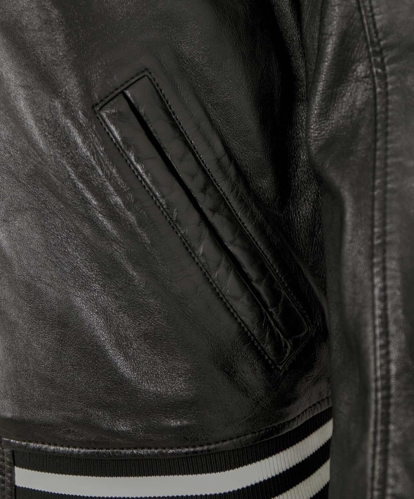 Gipsy - Męska kurtka skórzana z prawdziwej skóry, kurtka College Blouson Lamnappa czarno-biała
