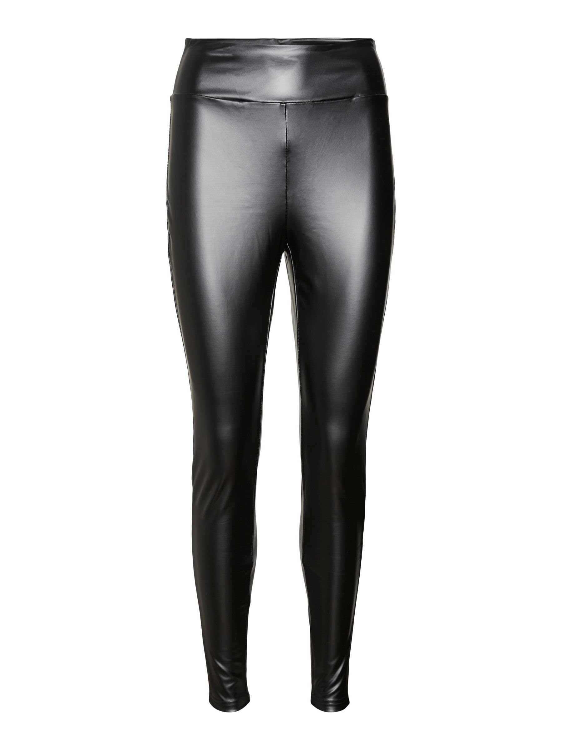 VERO MODA Women's Vmsuella Jade Hw Coated Leggings Noos Faux Leather Trousers, Black, M
