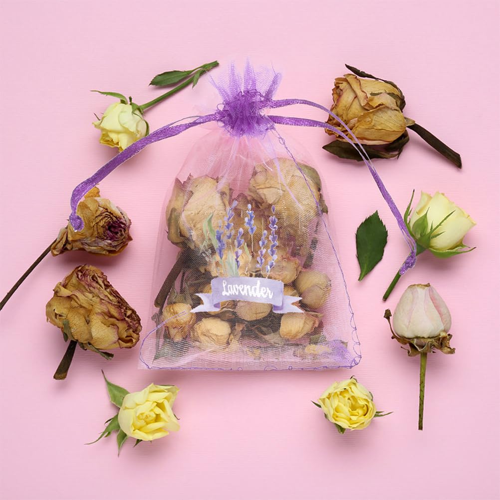 LOGOFUN 50PCS Lavender Sachet Bags Lavender Mesh Gauze Bags Dried Flower Mesh Drawstring Pouches for Wedding Home Supplies - Dark Purple