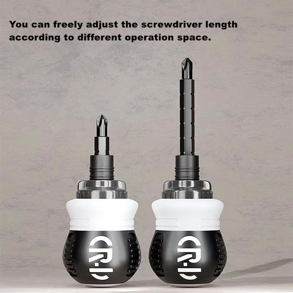 Ratcheting Screwdriver Set,12-in-1 Multi-bit Stubby Screw Driver Set-Adjustable Length,Reversible Dual End,Portable