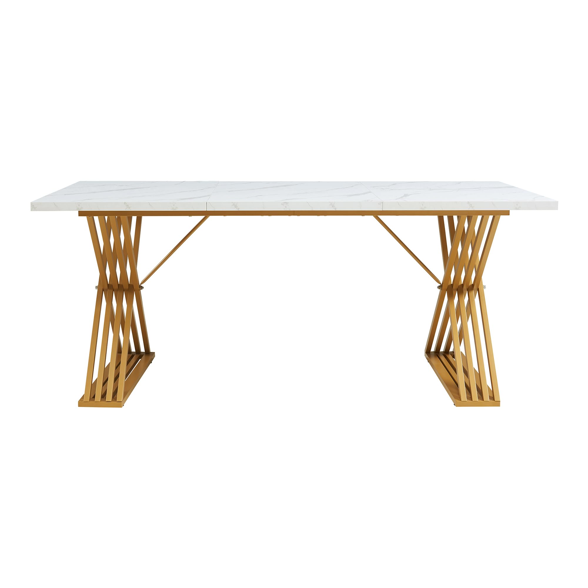 [en.casa] Tavolo da Pranzo fino a 6 Posti con Gambe a X in Metallo Dorato Tavolo Elegante per Sala da Pranzo Cucina 180x80x75 cm Effetto Marmo Bianco