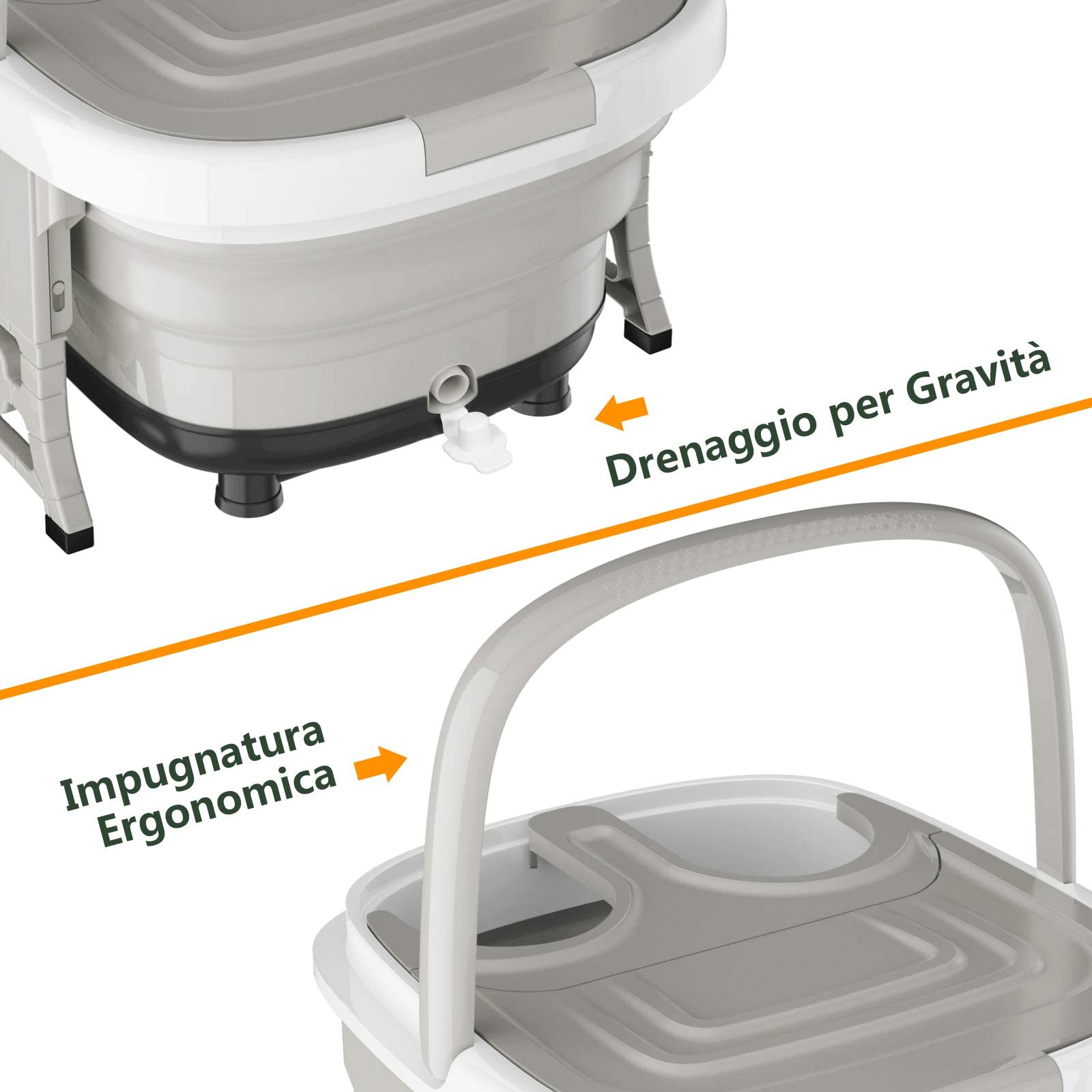 RELAX4LIFE Pediluvio Massaggiatore Piedi con Luce Infrarossa, Scalda Acqua Fino a 48°C, Massaggiatore Piedi Pieghevole con Telecomando Portatile, Funzione Calore e Rullo (grigio)