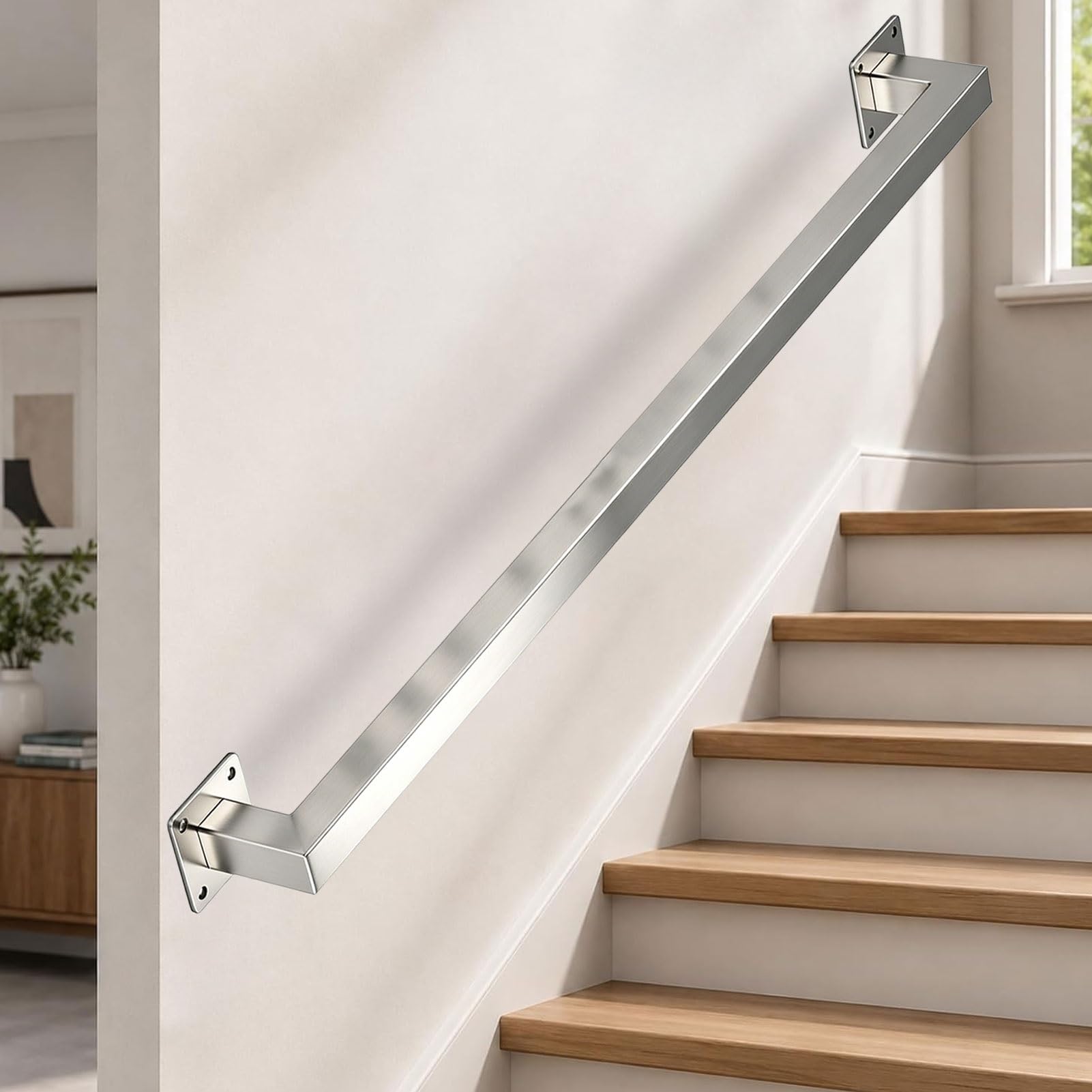 Stainless Steel Handrails for Stairs, 1m 2m 3m 4m 5m 6m Wall-Mounted Stair Railing with Brackets, Indoor Outdoor Safety Staircase Banister Rail(18ft/540cm)