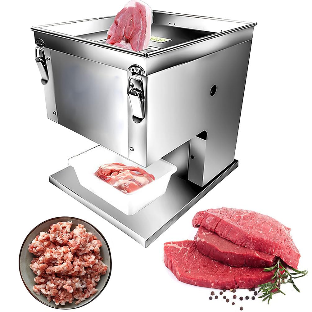 Affettatrice elettrica commerciale per carne, 850 W, macchina da taglio verticale per pesce, manzo, pollo e verdure, in acciaio inossidabile, funzionalità di affetta/striscia/dadi