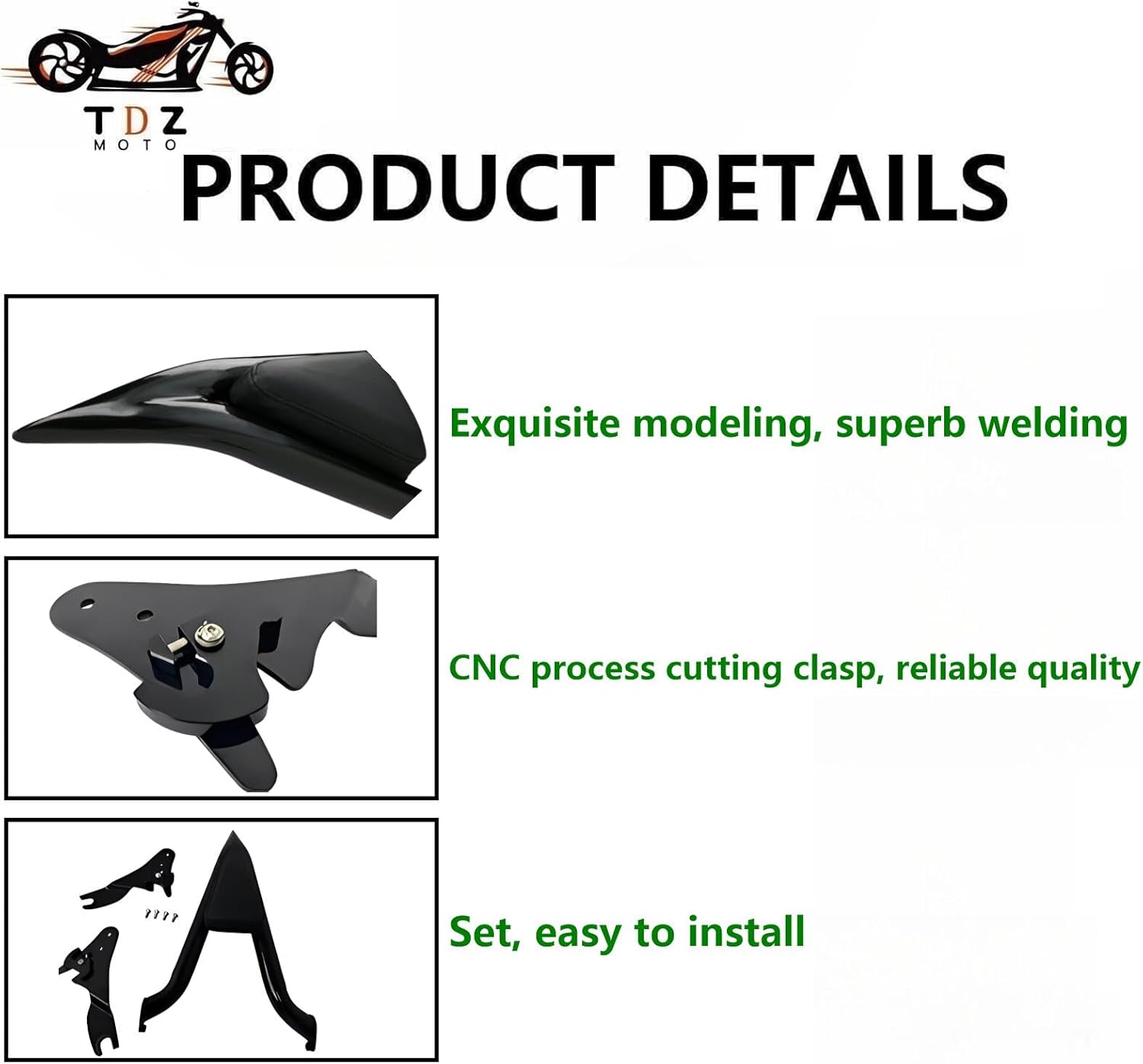 TDZ Detachable Sissy Bar Passenger Backrest 22" Inch Rear Pad for 2009-2024 Harley Touring Road King Ultra CVO Limited Street Glide Road Glide Electra Glide，Black