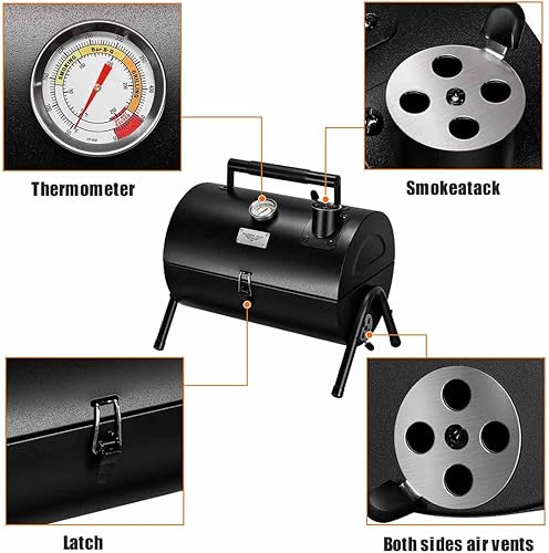 Miniatura 3 de MAISON HUIS Barbacoa de carbón portátil ajustable, multifuncional, metálica, pequeña, para barbacoa, ahumador, para senderismo al aire libre (Negro)