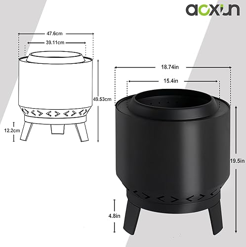 Miniatura 3 de Aoxun Pozos de fuego sin humo, 19 pulgadas de combustión portátil con cenicero extraíble y bolsa impermeable para quemar madera en el exterior, para