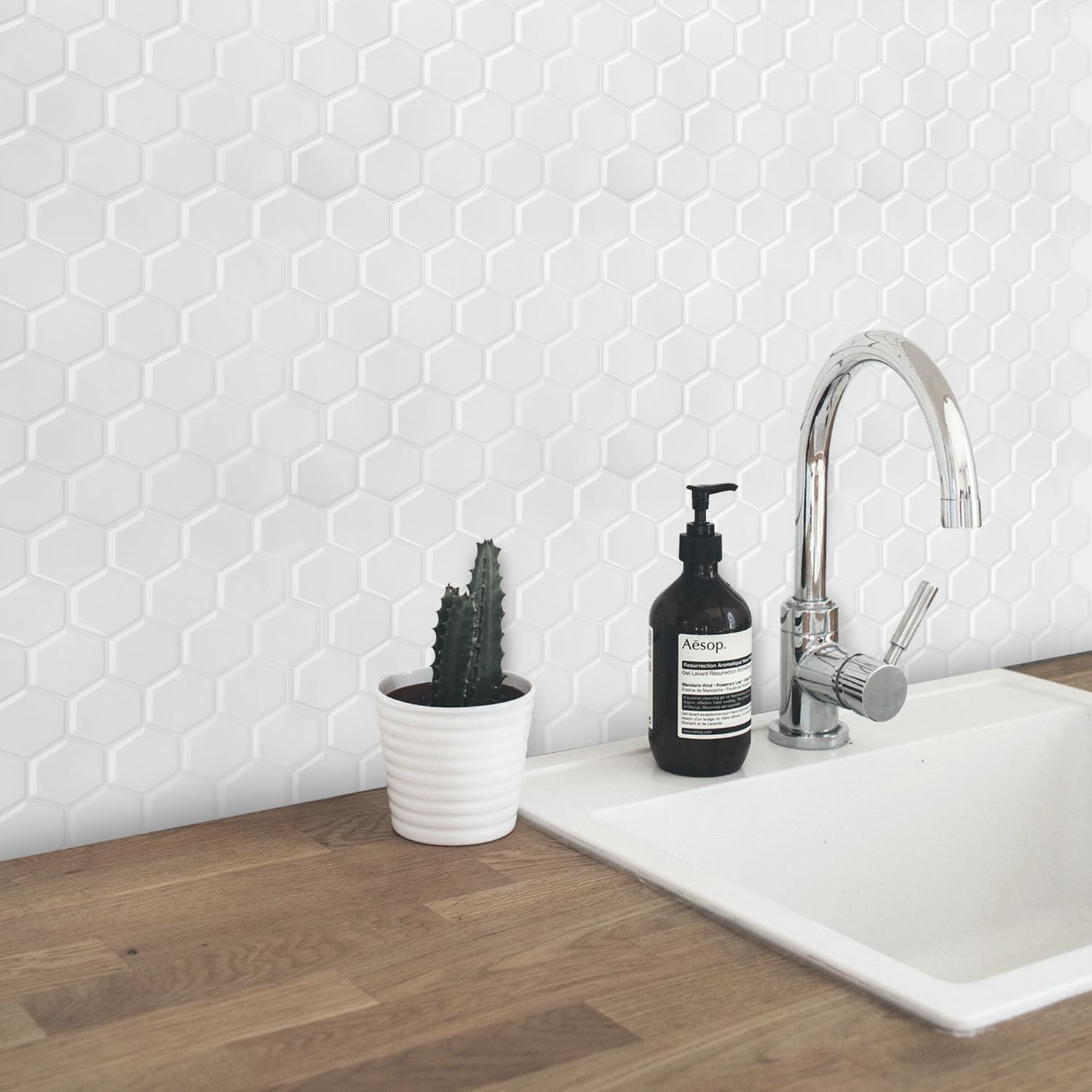 Adhesivo para azulejos (30 x 30 cm, hexágono, 0,78 m²), color blanco