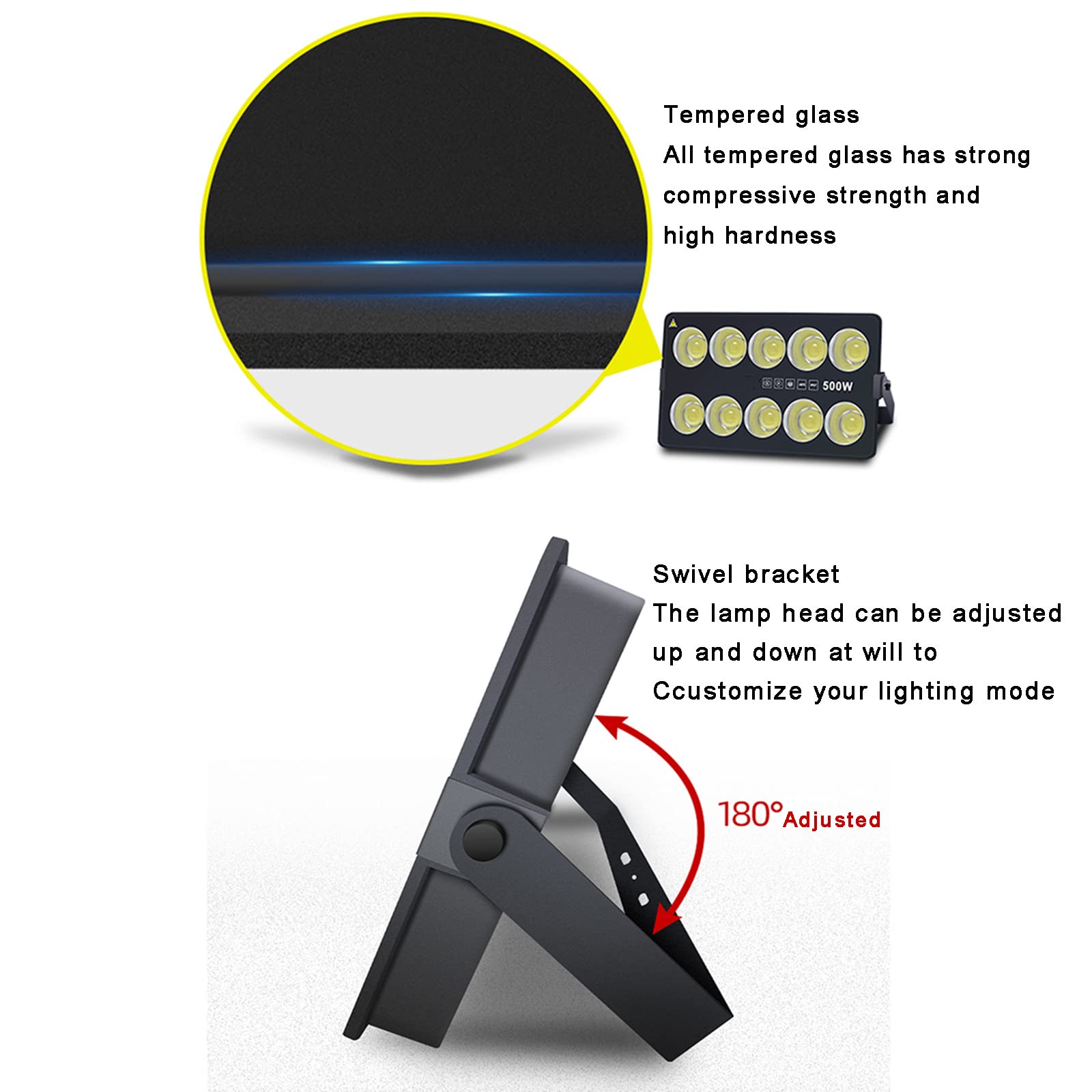 Lampy solarne zewnętrzne, 50-600 W, IP67 6000 K Lampa robocza LED, zewnętrzne oświetlenie punktowe na ścianie, idealny wybór do garaży, patio, dachu(500W)