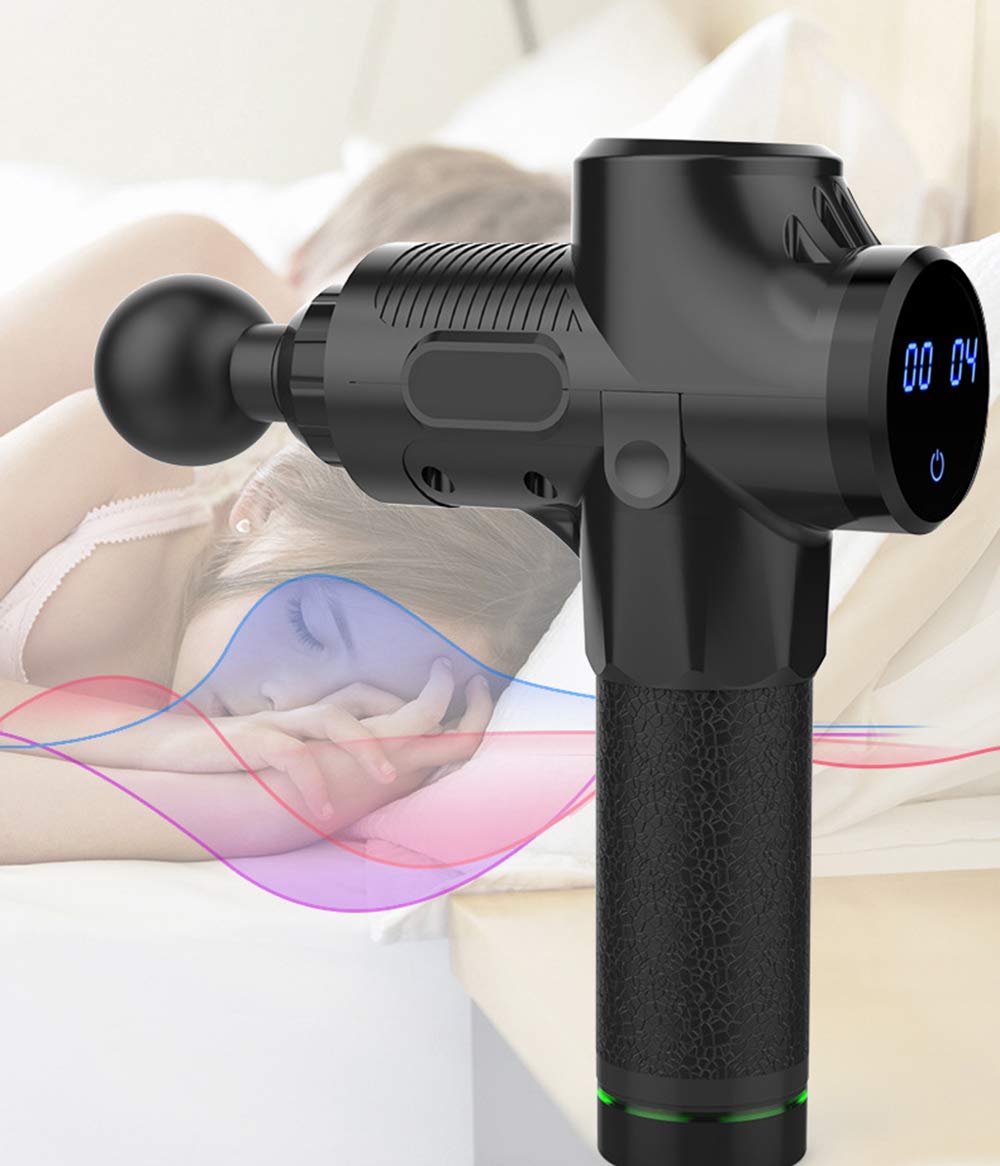 YHMM Tragbare leise Massagepistole/Handmassagegerät mit 30 einstellbaren Dateien und 4 verschiedenen Formmassageköpfen Touchscreen-LCD-Display, Tiefenmassage für Muskelverspannungen