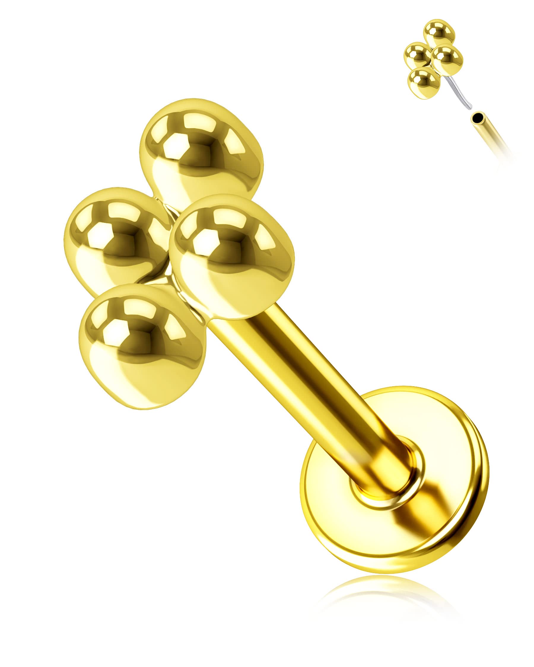 Melighting 16G Flat Back Helix Earring 14ct Gold Threadless Push-in Labret Stud Gold Tragus Earring Conch Stud Helix Piercing Jewelry Stud Earring for Women Girls