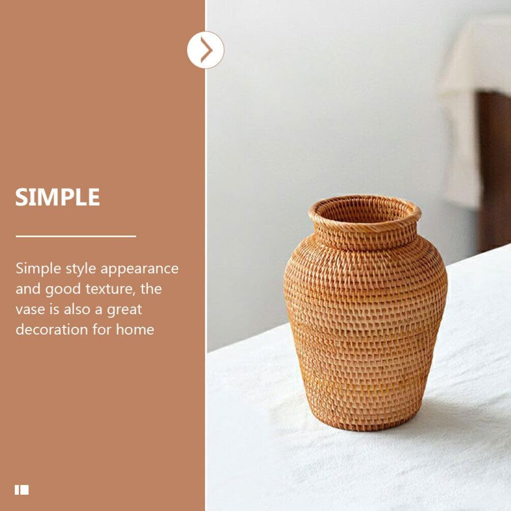 VOSAREA Wicker Vase Vintage Rattan Woven Vase Rustic Tall Floor Floral Arrangement Holder for Home Office Wedding Holiday Decor