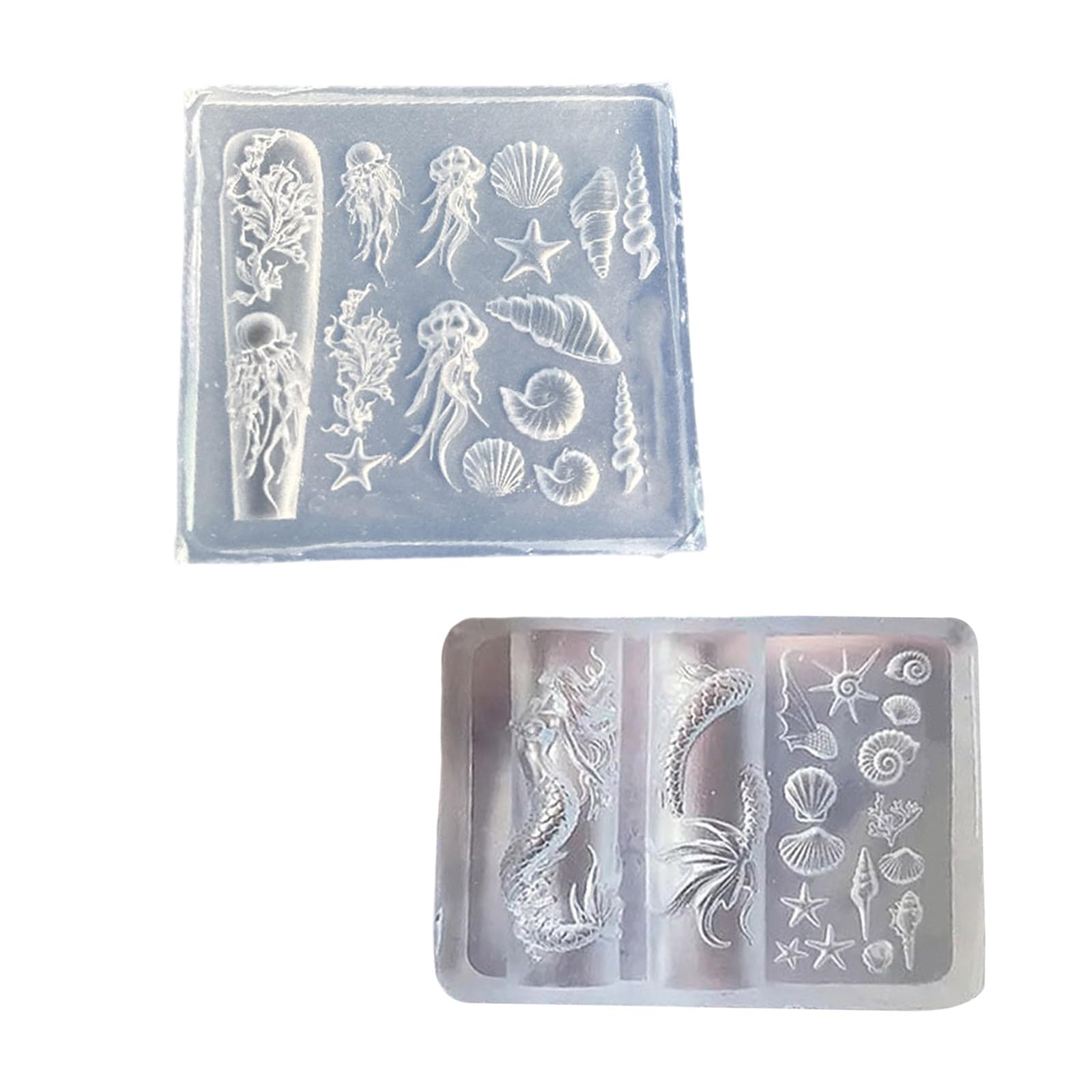 Lot de 2 décorations en silicone sur le thème de l'océanique avec des sculptures détaillées de créature marine pour ongles en silicone de qualité alimentaire