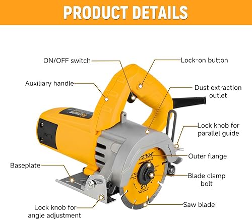 Miniatura 9 de Hoteche Sierra de hormigón Electirc de 14 pulgadas, sierra de corte multifuncional de 2600 W con hoja de corte de diamante para mampostería, trabajo