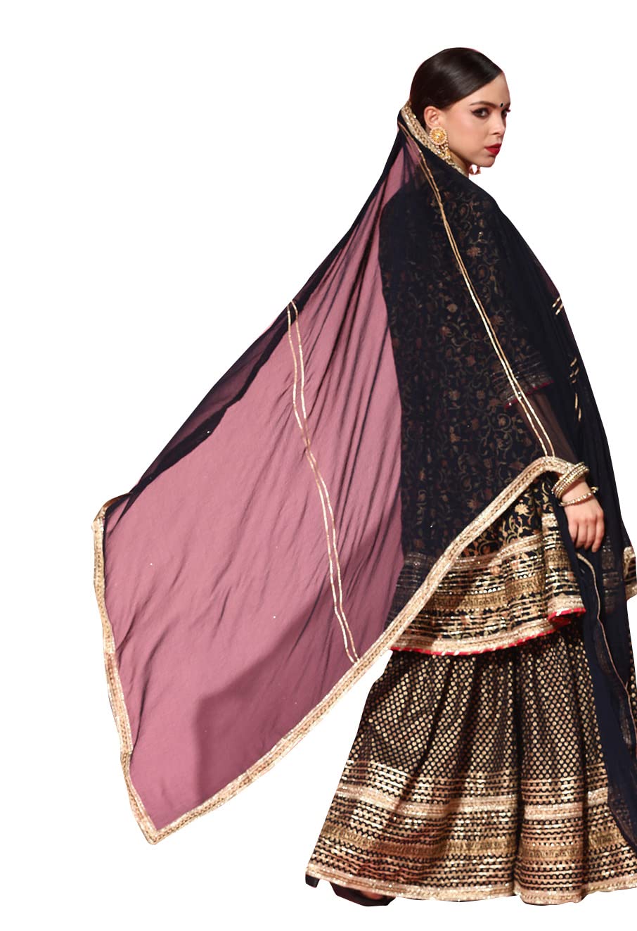 Ishin Women's Cotton Anarkali Embroidered Kurta Suit Set With Dupatta & Sharara Kpldsrd-19063_M_Navy Blue
