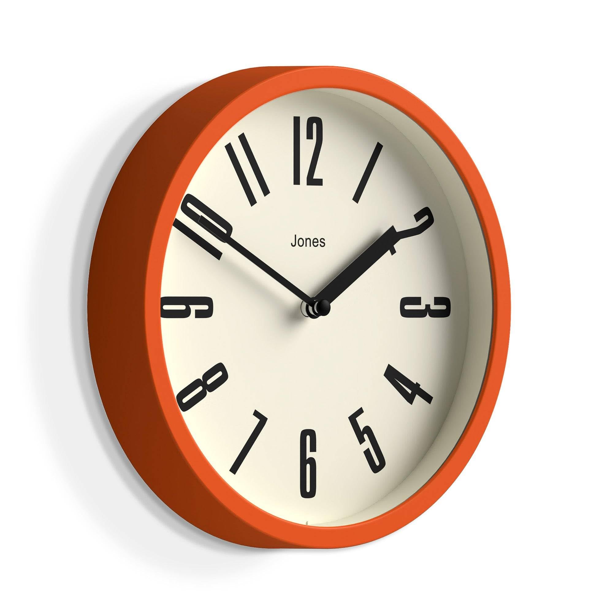 JONES CLOCKS® Hot Tub Wall Clock | Small Retro Round Clock | 8 inch | Orange | Easy to Read Numbers | Ideal for Kitchen, Office, Children’s Room or Any Small Space