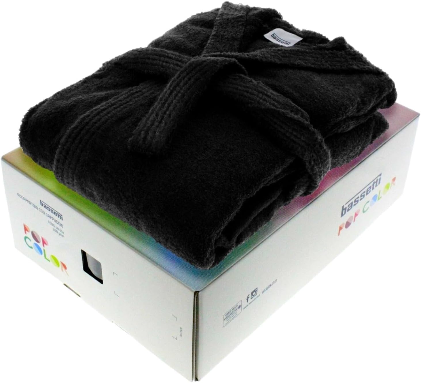 Bassetti Accappatoio Spugna 100% Cotone Tinta Unita Lungo con Cappuccio e Tasche Altamente Assorbente Uomo Donna Unisex (IT, Testo, XL, Regular, Regular, 7-Ardesia)