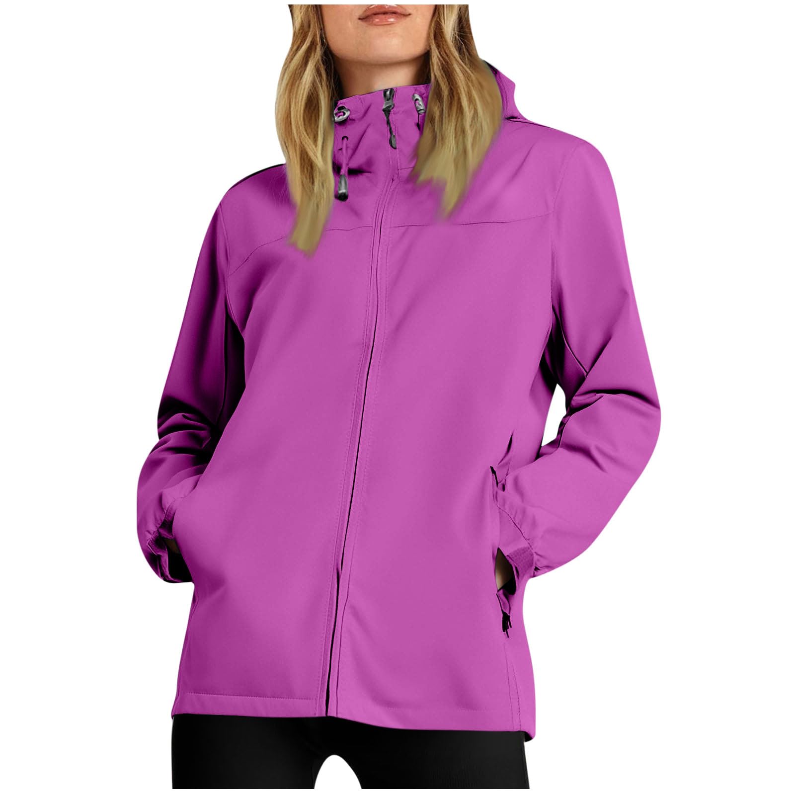 Plus Size Rain Jacket Women Waterproof Hooded Raincoats Travel Hiking Rain Coat Packable Windbreaker with Pockets — view 18