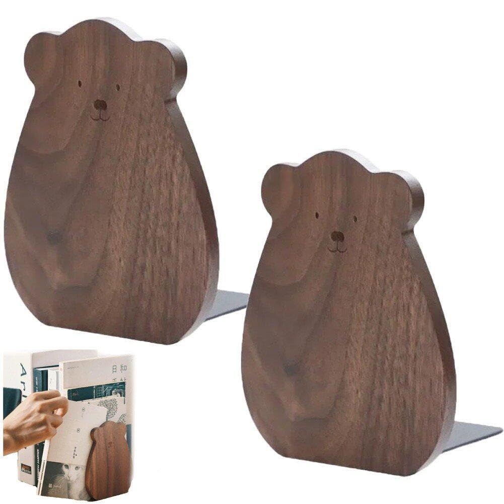 Serre-livres en bois de noyer ours mignon pour décorer la chambre et le bureau