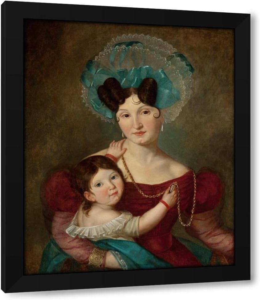 Jan Krzysztof Damel 20x24 Black Modern Framed Art Print Titled: Portrait of Maria Anna Rawicz (1807-1887) with Her Son Jaś (Circa 1834)