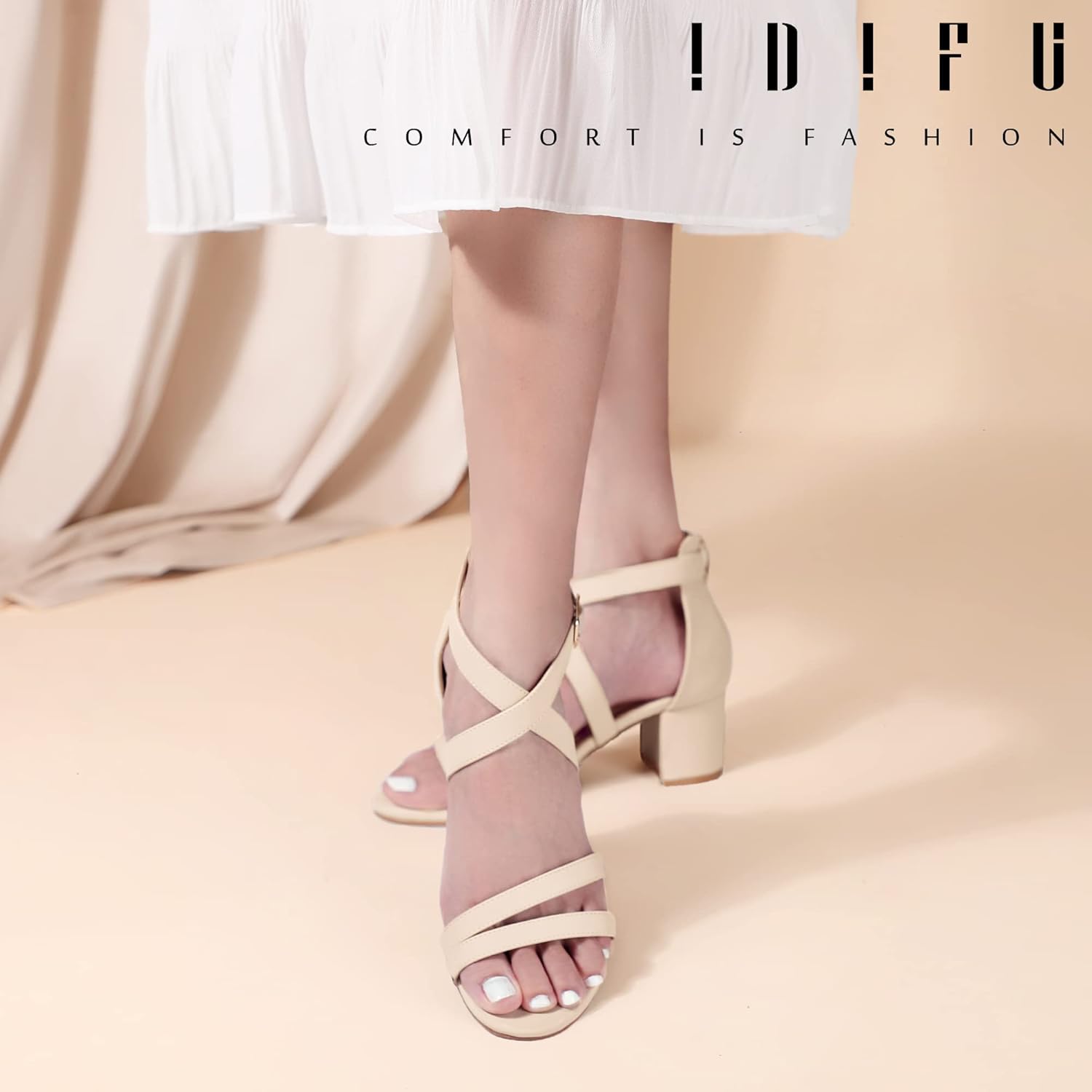 IDIFU Women's Block Low Chunky Heel Strappy Sandals Open Toe Ankle Strap Dress Wedding Evening Shoe for Women Bridal - Image 6