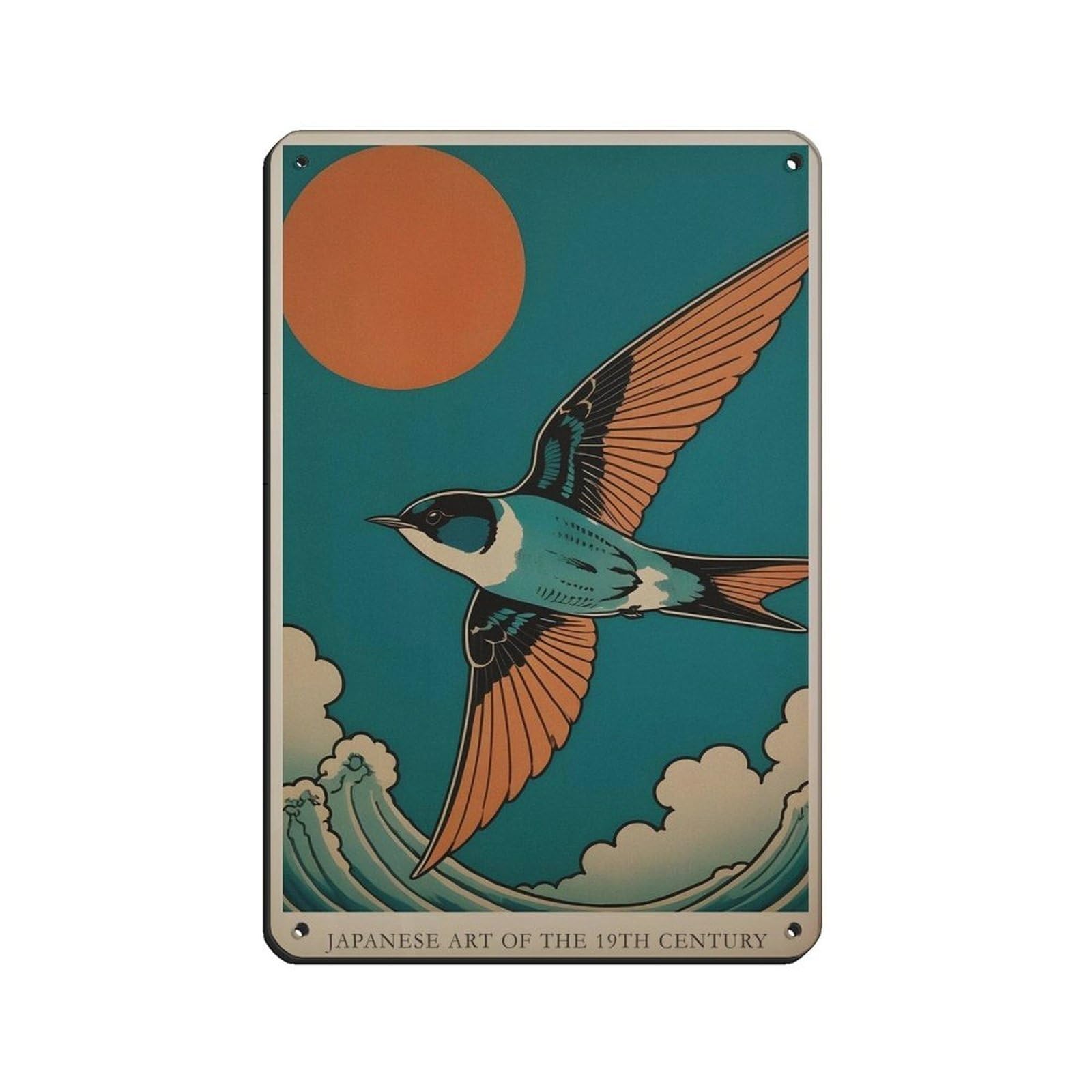 Japanese Swallow, Japanese Poster Retro Poster Metal Tin Sign Chic Art Retro Iron Painting Bar People Cave Cafe Family Garage Poster Wall Decoration 8x12inch(20x30cm)