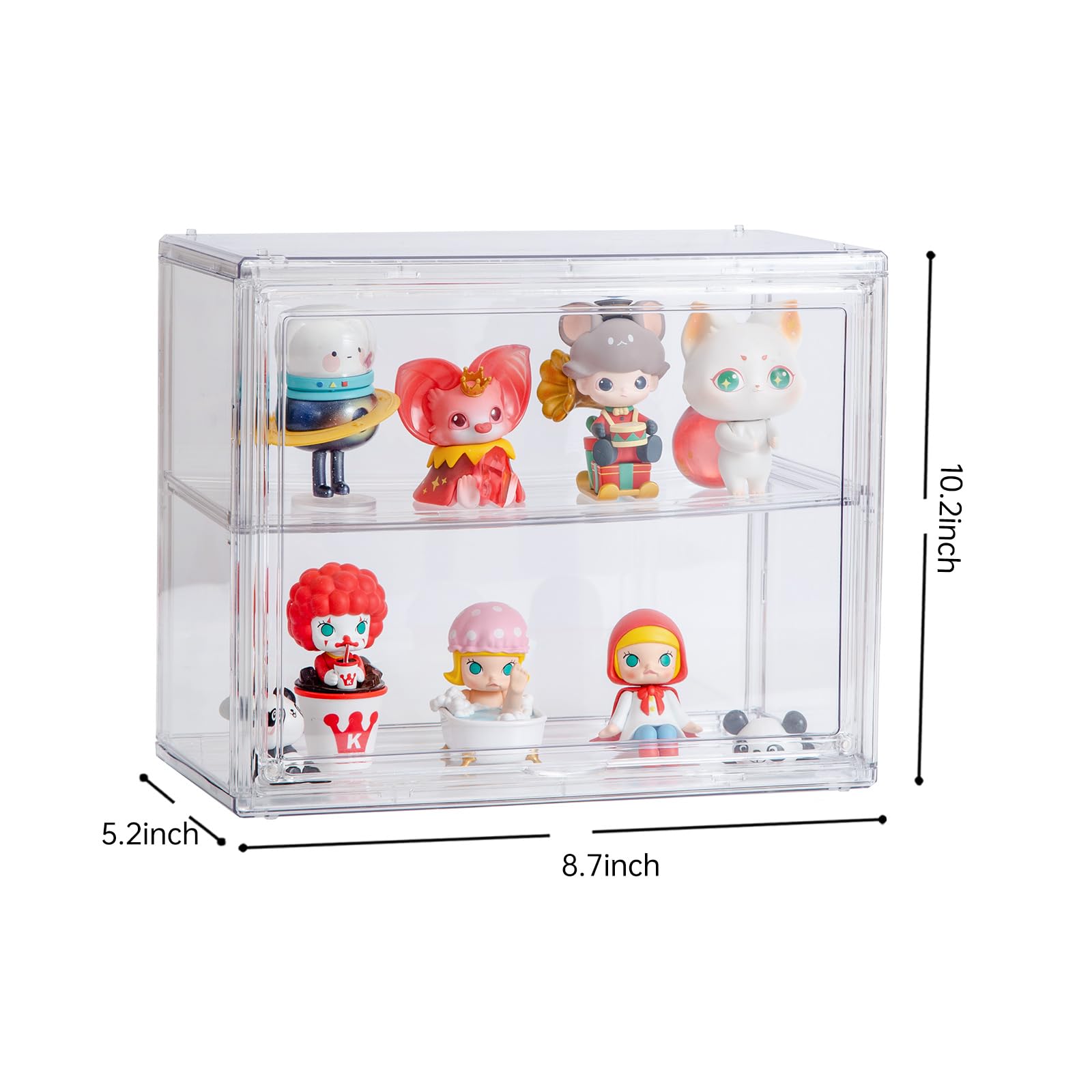 BOHOIDEE 2 Tiers Clear Display Case for Figures, Acrylic Storage Organizers Box with Magnetic Door, Wall-Mounted Dustproof Showcase for Collectibles Action Figure