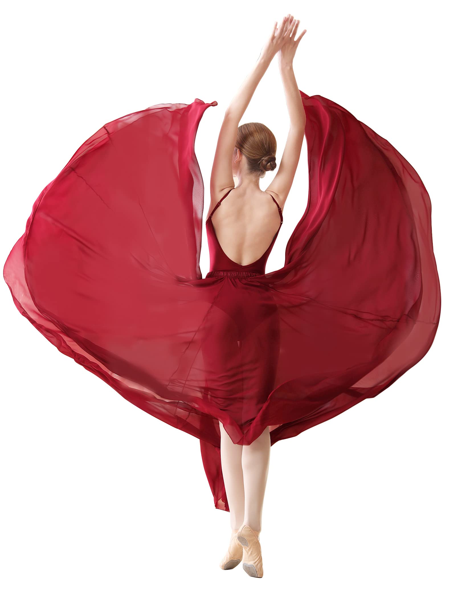 Daydance Women's Ballet Skirts Long Sheer Dance Skirts Black with Tie Waist