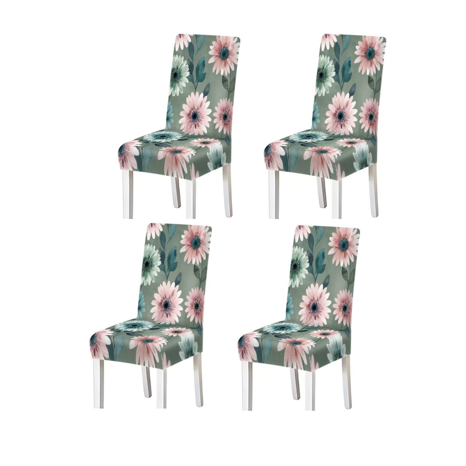 Kxuauv One Color Watercolor Daisy Floral Sage Green Pattern Print Dining Chair Covers Set Of 2/4/6, Stretch Slipcovers For Kitchen Dining Room Seat Protectors For Restaurant Hotel Party(4Pcschair Cover)