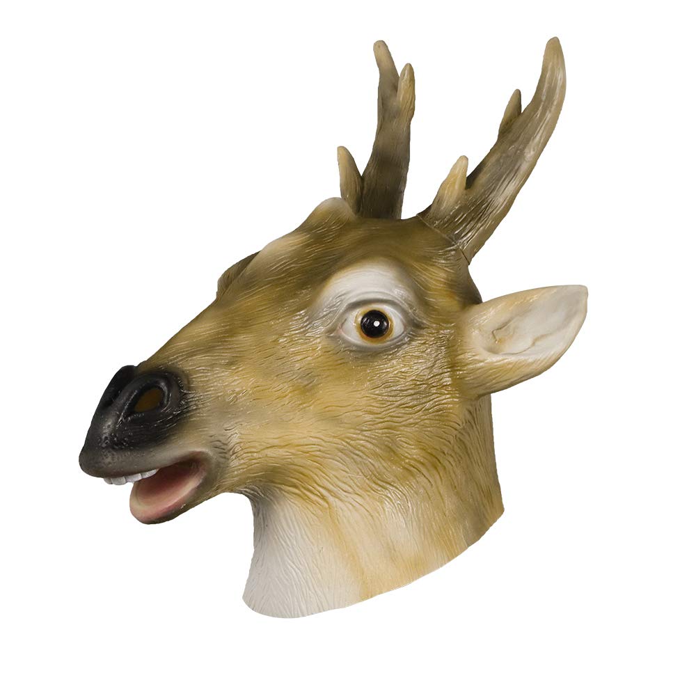 molezu Latex Deer Head Mask Halloween Costume Party Rubber Animal Head Mask Deer Antler