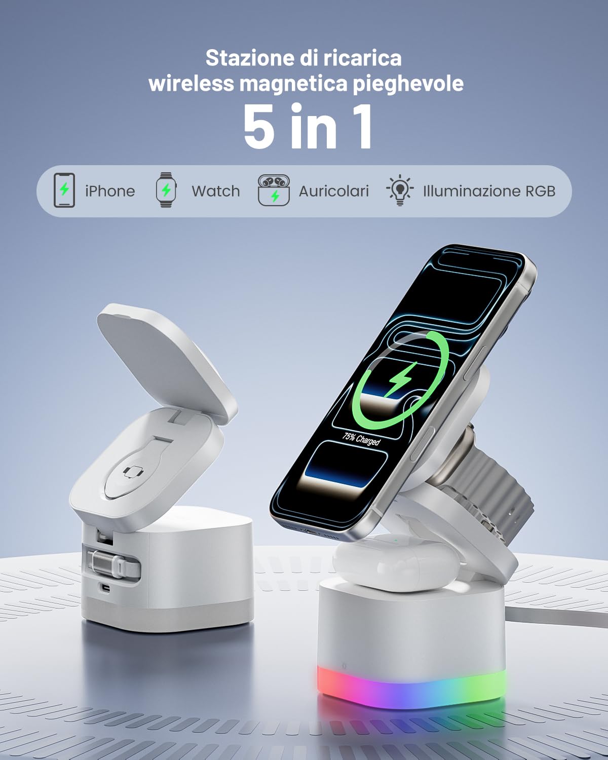 COLSUR 3 in 1 Caricatore Wireless per Apple con Adattatore da 30W | Stazione Ricarica Rapida 15W Magnetico per iPhone 17/16/15/14/13/Air/Apple Watch AirPods Pro/4/3/2, Bianco