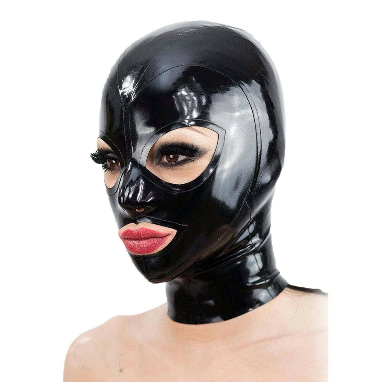 WXLPCGO Latex Hood Mask All Inclusive Open Eyes Mouth Back Zipper Halloween Full Face Mask for Cosplay Party Club(Size:L-68CM)