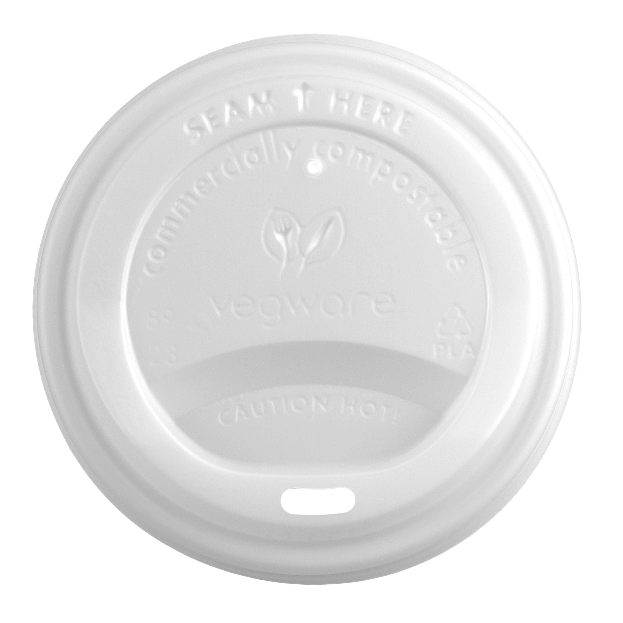 89-Series Compostable Coffee Cup Lids by Vegware – Fits 10-20oz, CPLA, White, Pack of 1000, Model VLID89S