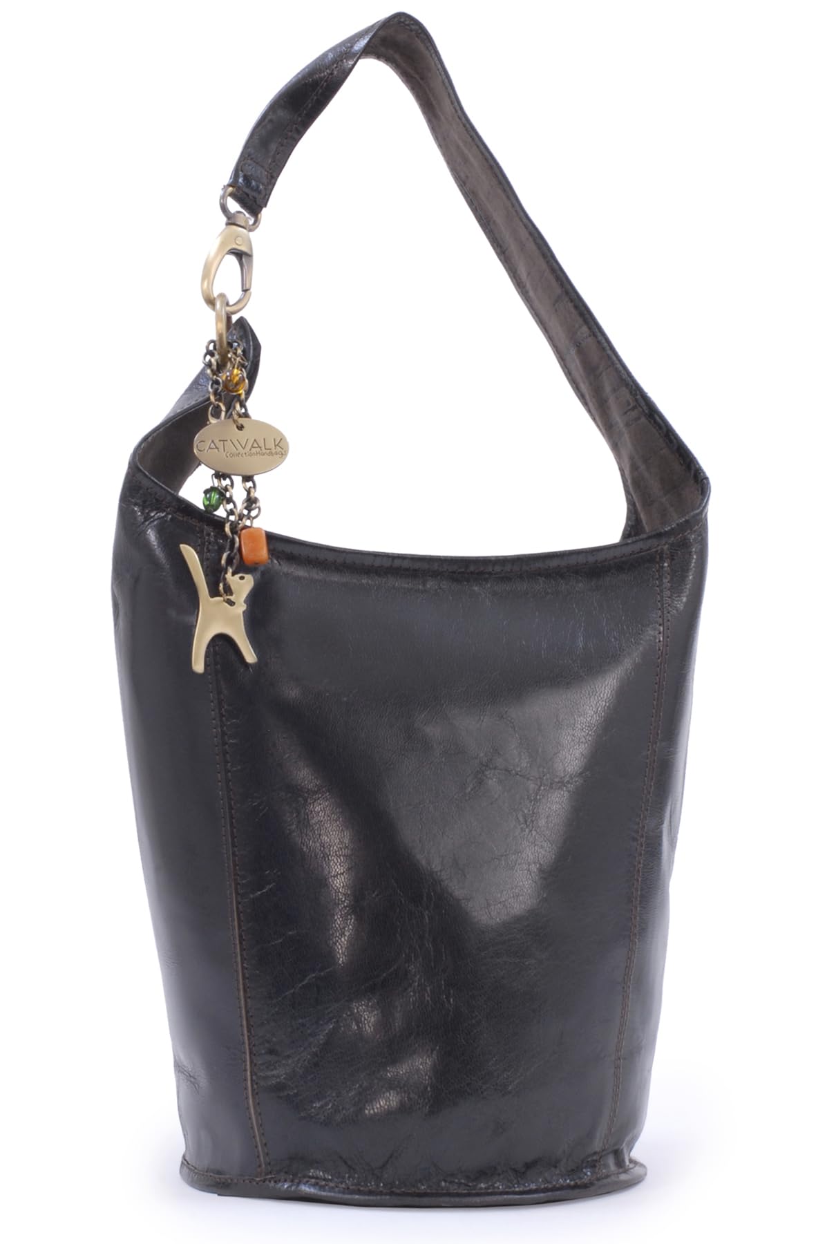 Catwalk Collection Handbags - Damska Średnia Skórzana Torba Typu Tote Na Ramię - Torebka Typu Wiadro na Zamek - Glastonbury