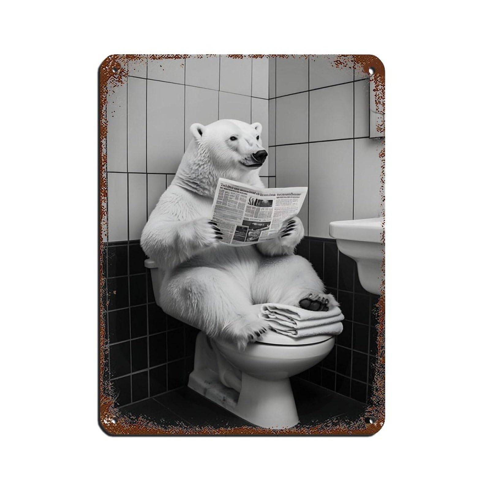 Lxwnze 30L X 40W Cm Funny Polar Bear Bathroom Art Tin Sign Vintage Metal Pub Club Cafe Bar Home Wall Art Decoration Poster Retro 12X16inch(30X40cm)