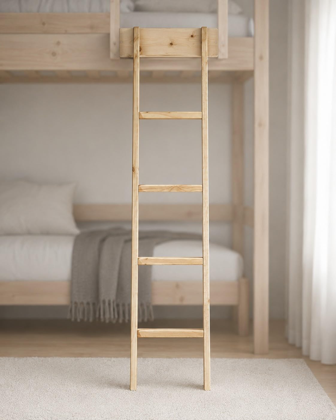 Escalera de cama litera de pino de Strictly Beds and Bunks - Escalera inclinada de repuesto para cama litera de pino macizo, natural, blanco, negro o gris (natural)