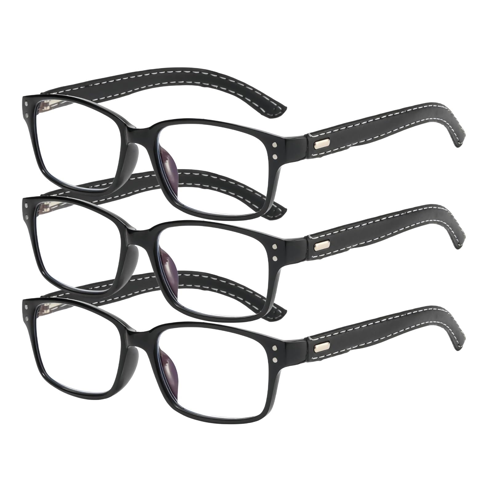 Vintage-Lesebrille, blaues Licht, TR90, leichte Computer-Lesegeräte mit lederstrukturierten Bügeln +1,0 bis +4,0 (schwarz, +150)