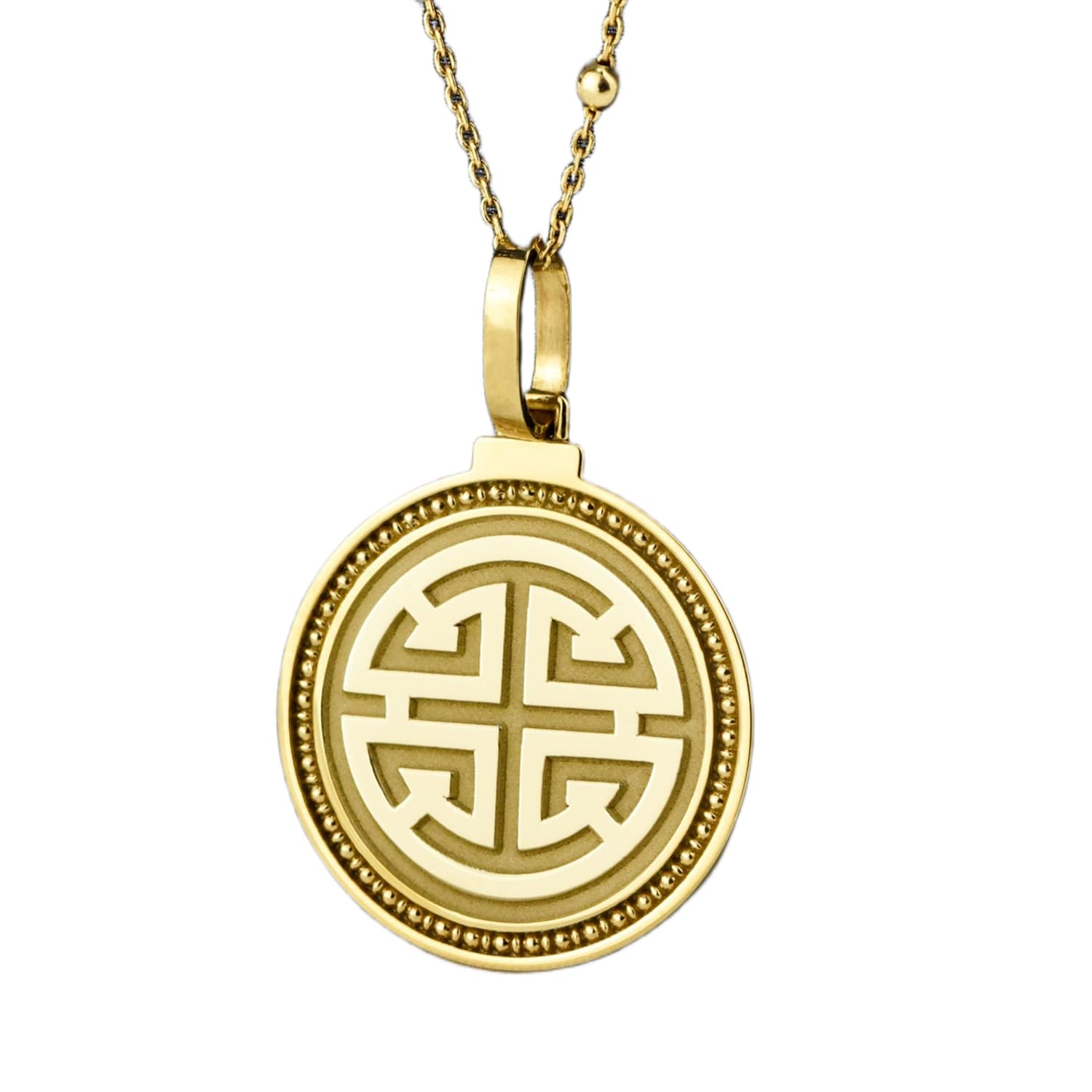 WWRPG_02070 - Collar de plata de ley 925 de 24 mm, cadena de 45,72 cm, colgante chino de buena suerte, collar de moneda de feng shui grabado, dije de la fortuna, joyería china de disco de longevidad