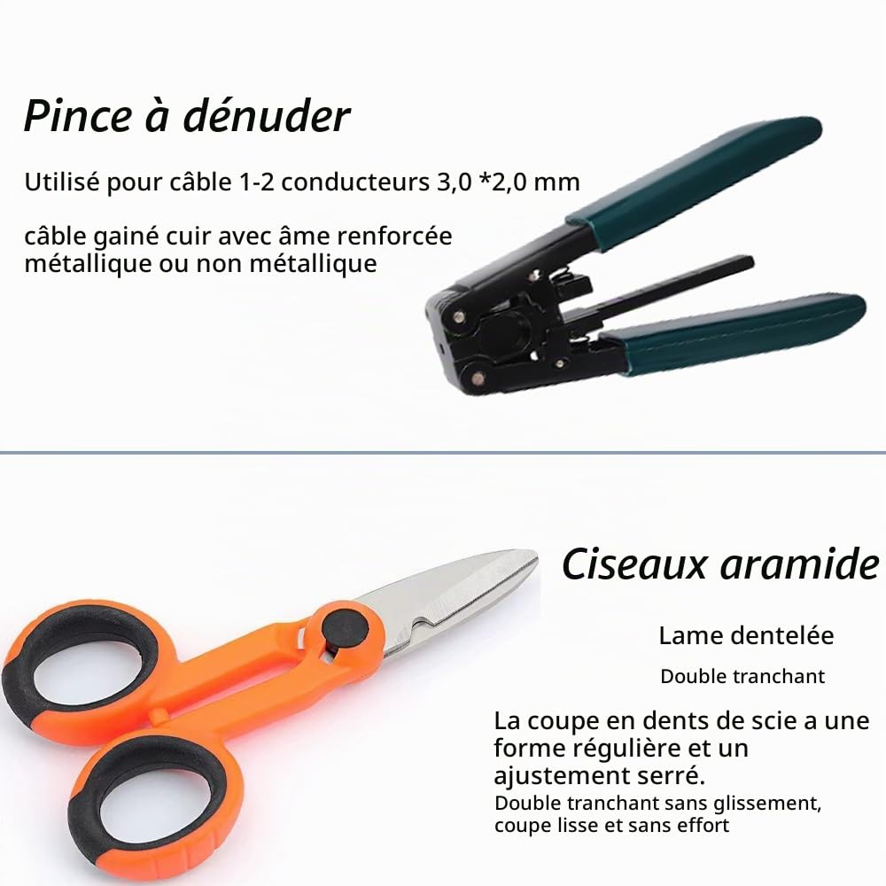 FTTH Kit Outils Fibre Optique avec Cliveuse FC-6S, Localisateur Visuel de Défauts 30mW 30KM, CFS-3 Pince à Dénuder, Ciseaux Kevlar et Photomètre