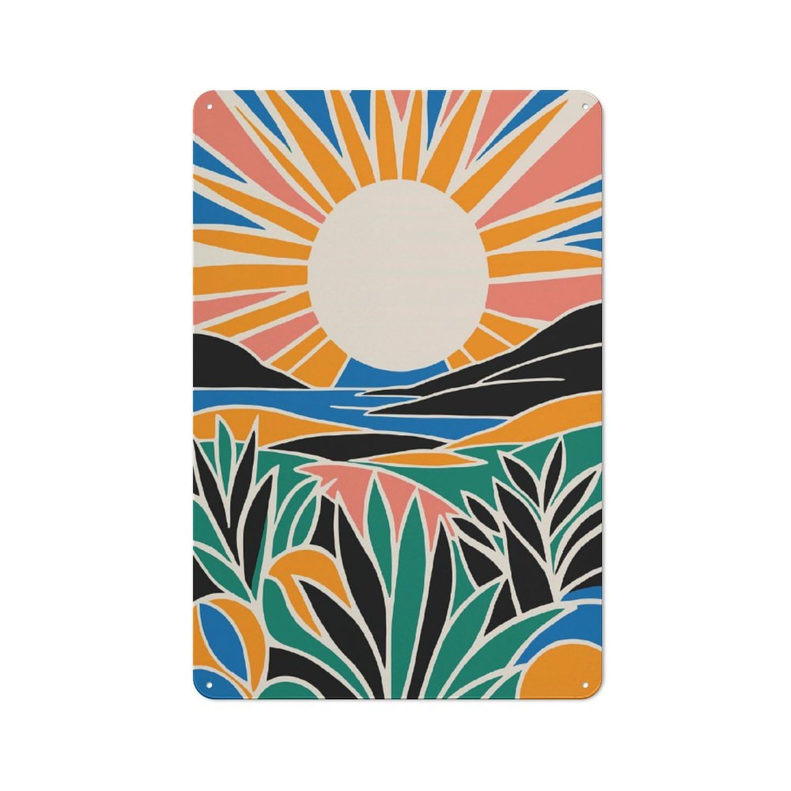 Junmoney Style-20 Retro Sunset Art Workshop Style Metal Wall Decor 30X20cm, Decorative Metal Plaque For Garage, Hobby Room, Office Or Man Cave