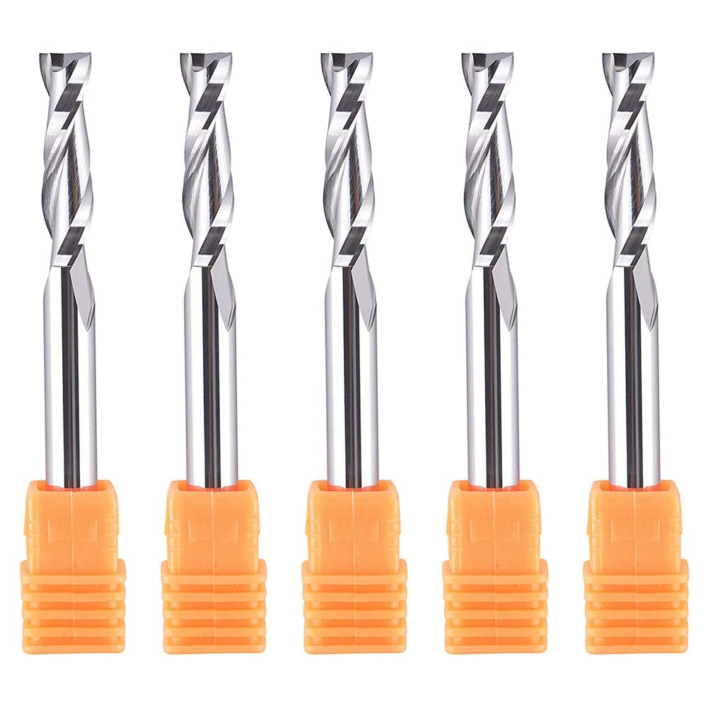 SpeTool 5 Pcs Spiral Router Bits UpCut 1/4 inch Cutting Diameter 1/4 inch Shank HRC55 Solid Carbide CNC End Mill for Woodwork Mortise Slot Carving Engraver