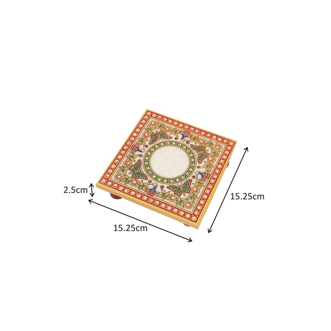 Handicrafts Paradise ( 6 x 6 inch Intricate Butterfly Design Painted Marble Chowki (Multicolour), Home Mandir, Idols Statues Pratima, Bajot for God, Home Décor Showpiece 1