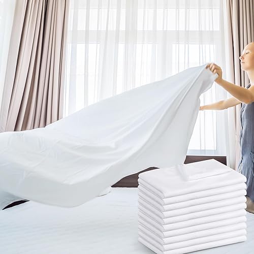 Miniatura 6 de Preboun 15 sábanas planas blancas a granel tamaño individual de microfibra suave, fácil cuidado para el hogar, salones, hoteles, hospitales,