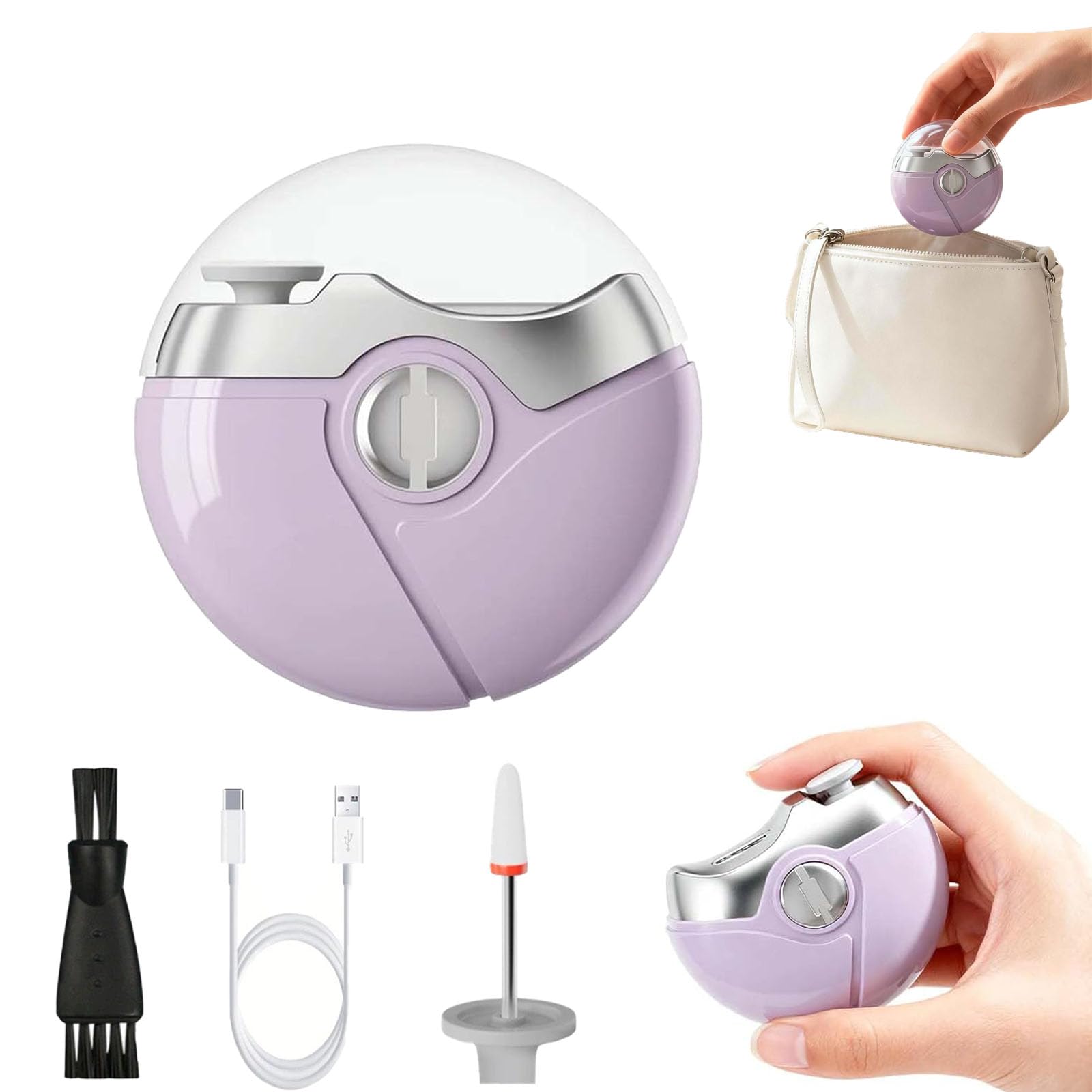 Cortaúñas eléctrico 3 en 1, cortaúñas automático de pulido eléctrico, cortaúñas eléctrico, cortaúñas eléctrico con 2 velocidades ajustables, recargable por USB para adultos (morado)