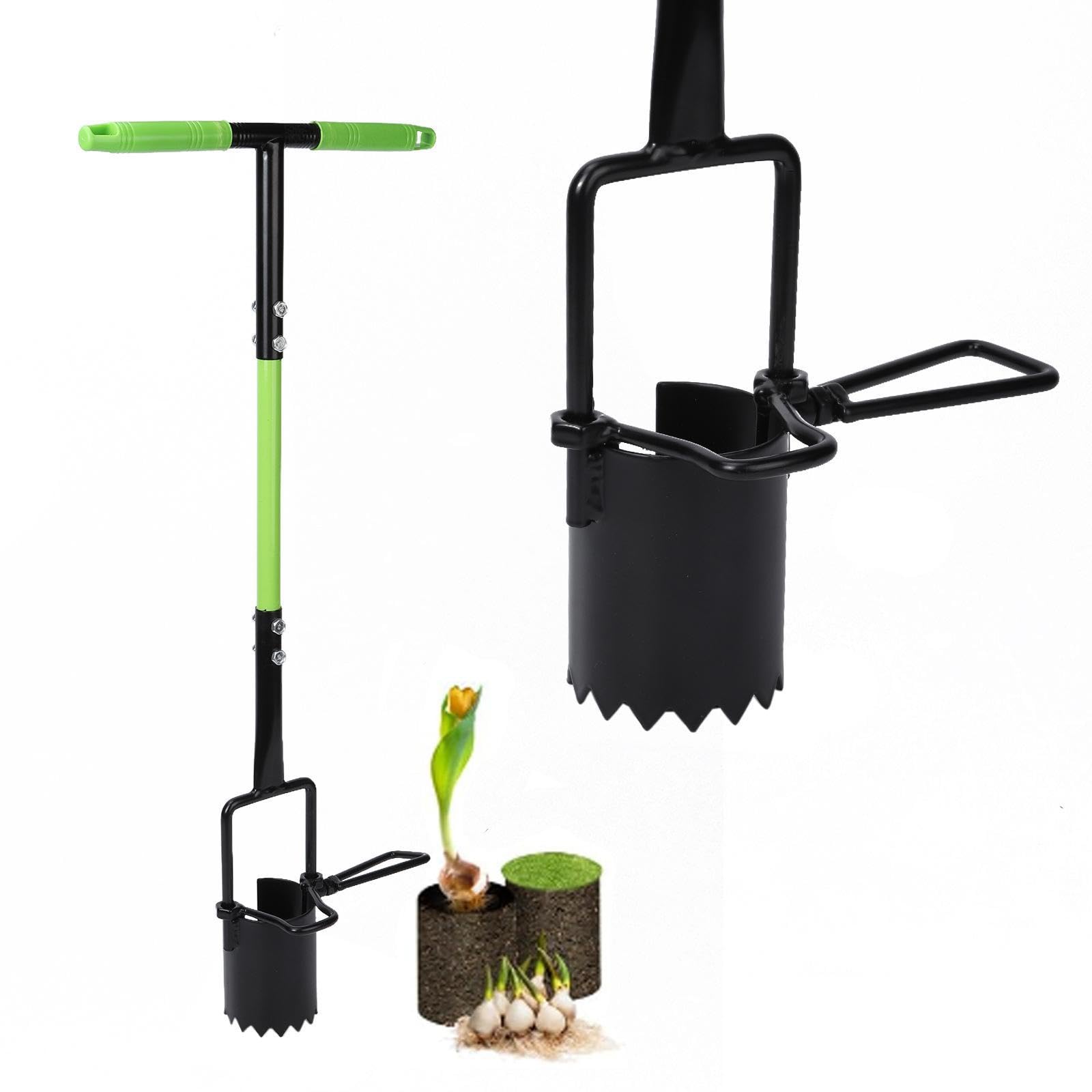 Plantador de Bulbos de Aleación de Aluminio con Mango Largo, Resistente, para Jardinería, Trasplante de Bulbos, Agujeros Y Plantar.