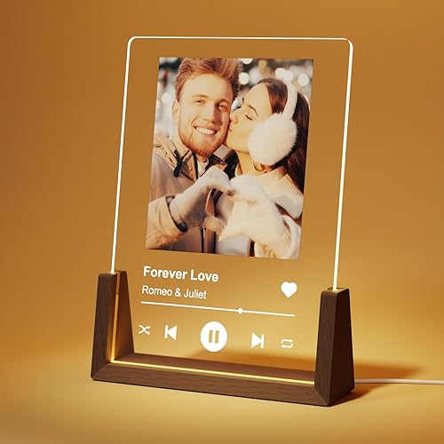 Regalos únicos de aniversario personalizados para hombres y mujeres, marco de nogal LED personalizado con fotos para pareja, novio, novia, placa de
