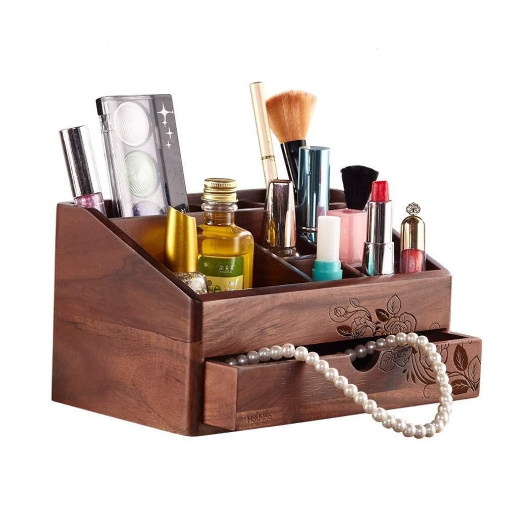 Organisateur de Maquillage en Bois rétro, Organisateur de Maquillage de comptoir, tiroirs et Coiffeuse de Rangement, Rouge à lèvres cosmétique, boîte de Rangement de Bijoux