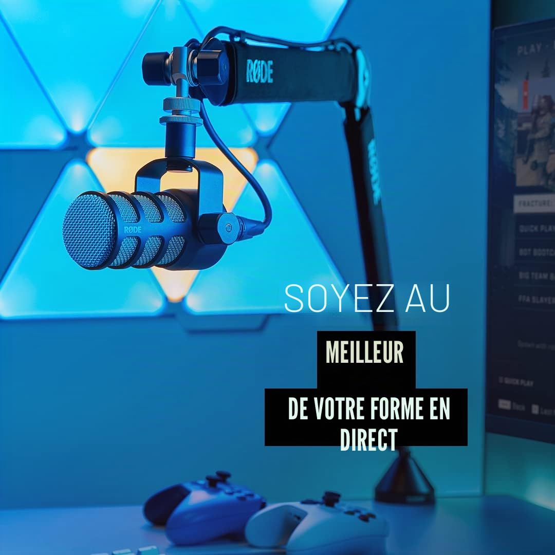 RØDE PodMic, Microphone dynamique de qualité broadcast avec support pivotant intégré pour le podcasting, le streaming, le gaming et l’enregistrement vocal, XLR (Noir)